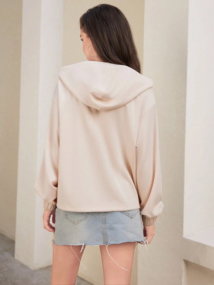 Kangaroo Pocket Zipper Hooded Sweatshirt With Half Zip Closure
