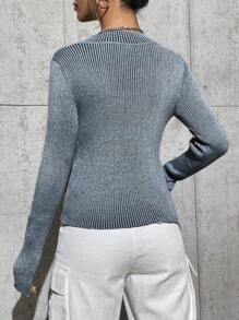 SHEIN Unity 女式羅紋長袖針織毛衣 - 藍色 - 查看 2