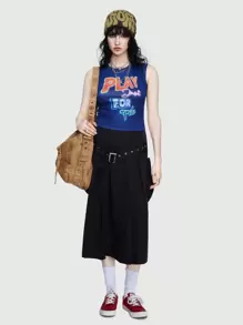 ROMWE Street Life Neon Text Print Slim Fit Crop Top Sleeveless Shirt