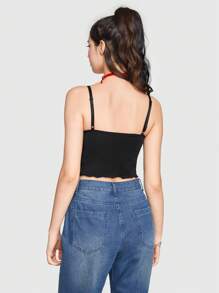 Sweetness Retro Sweet Floral Embroidered Double Layer Women's Tank Top - Black - View 2