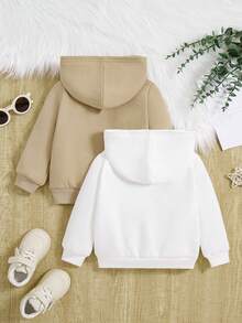 SHEIN Baby Girls' Hooded Sweatshirt Set With Letter Print And Thermal Lined - Brown - View 2