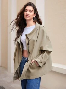 Anewsta Abrigo Trench De Ocio De Longitud Media - Verde Oliva - Ver 4