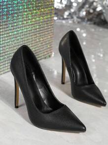 Sexy & Fashionable Women's Black Patent Leather Low Vamp 12cm Stiletto Heel Evening Shoes With Litchi Pattern For Spring & Autumn