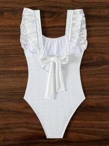 Swim Mod Summer Beach Women's One-Piece Swimsuit With Ruffled Hem Wedding - White - View 4