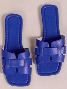 韩版休闲平底拖鞋女鞋露趾夏季一脚蹬凉鞋春秋新款编织罗马风酷女士夏季时尚平底沙滩鞋适合公寓、海滩、白色、黑色、橙色、黄色、紫色、灰色、金色、银色、蓝色、绿色、粉色、棕色、法式豹纹印花办公鞋、度假凉鞋、波西米亚风人字拖、海军蓝步行鞋、水钻鞋女士网眼镂空拖鞋舒适海滩厚底平底鞋配闪亮绑带、穆勒鞋、一脚蹬拖鞋 - 藍色 - 查看 3