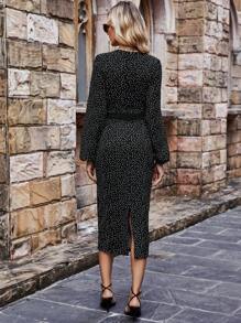 SHEIN Clasi 女士圓點印花燈籠袖連身裙 - 黑與白 - 查看 2