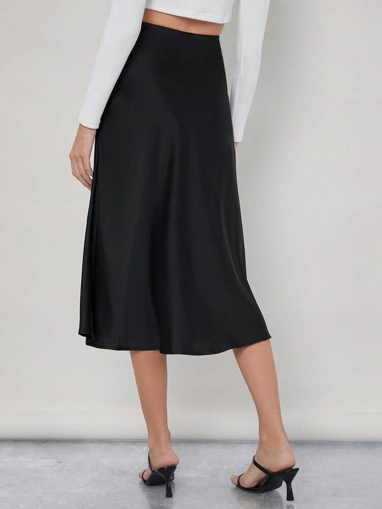Black Solid Work Skirt With Zipper Detailing,Ladies Elegant Zipper Midi Skinny High Waist Black Plain Women Skirts,Spring/Summer,Casual Daily Wear