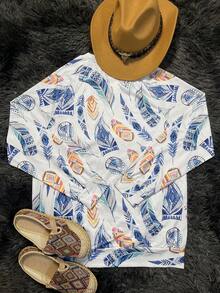 女士羽毛印花運動衫 - 彩色 - 查看 2