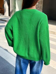 SHEIN EZwear 女士純色暗肩毛衣 - 薄荷綠 - 查看 3