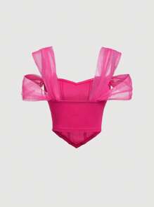 SHEIN MOD Women's Open Shoulder Asymmetrical Hem Top - Hot Pink - View 2