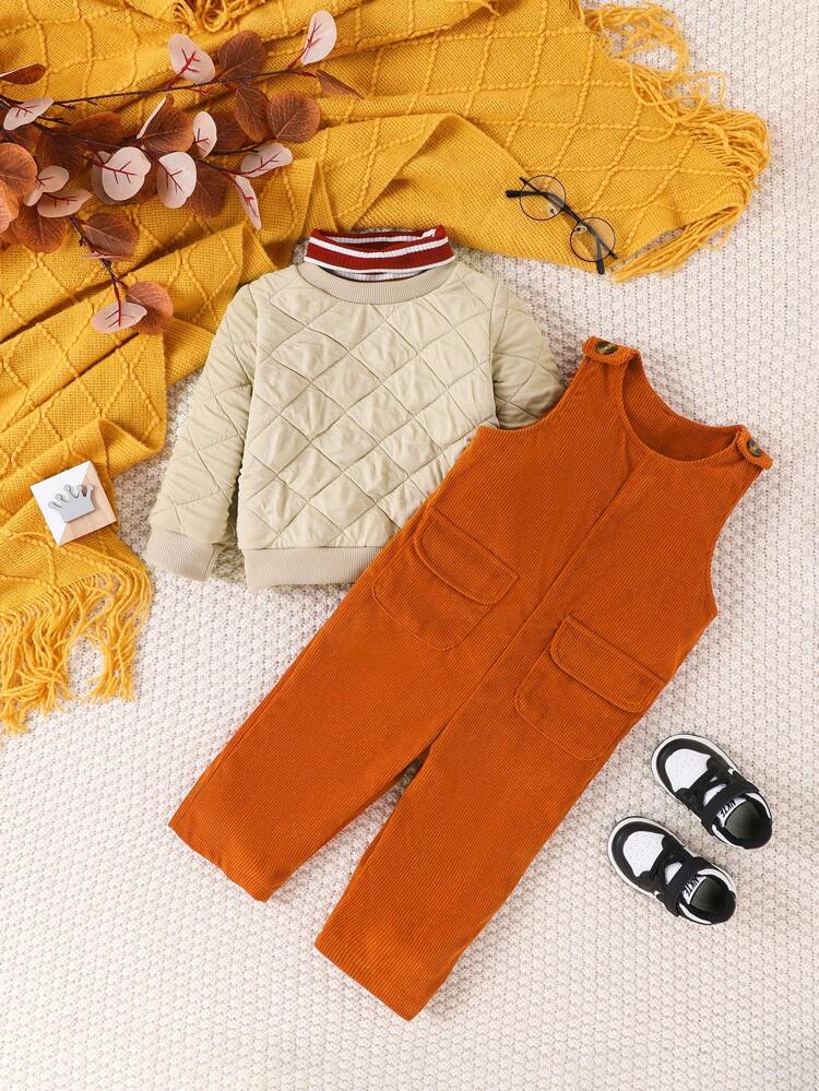 Baby Boys' Striped High-neck Long Sleeve Top And Casual Suspender Pants Set