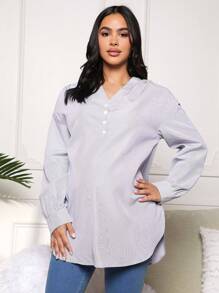 SHEIN Thai sản Sọc Tay áo dài Điều dưỡng Áo - trắng - Xem 5