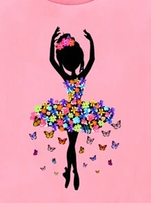 SHEIN 年轻女孩卡通印花羊毛运动衫 - 粉色 - 查看 3