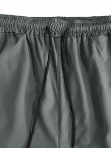 Manfinity Homme Men's Casual Solid Color Drawstring Waist Pants, Fall - Dark Grey - View 4