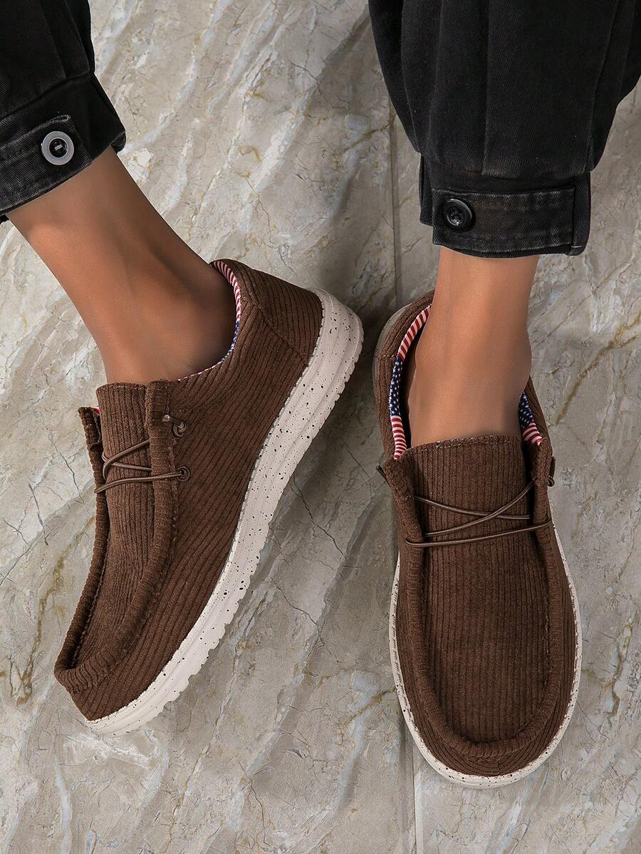 男士便鞋滑步休閒帆布鞋,時尚、舒適、透氣、輕盈 - 棕色 - 查看 1