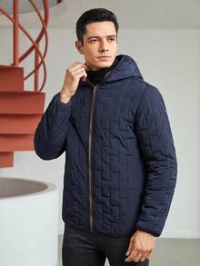 GENTILAND Loose Men's Zip-Up Hooded Quilted Coat - Blue - View 5