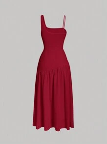 SHEIN MOD Women's Asymmetrical Neckline Sleeveless Dress - Burgundy - View 2