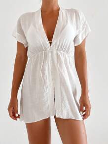 SHEIN Swim 女款深 V 領蝙蝠翼短袖罩衫婚禮