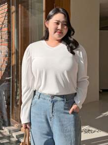 Dazy Plus Plus Size Women's Leg-Of-Mutton Sleeve T-Shirt Long Sleeve Women Tops - White - View 7