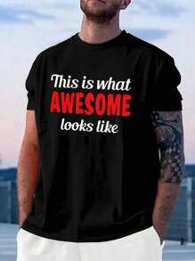 Manfinity Homme 男士大码標語圖案T恤 - 黑色 - 查看 3