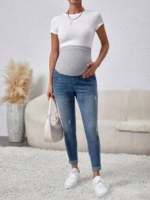 SHEIN Thai sản Đau khổ Quần jean bạn trai Với Vòng eo có thể điều chỉnh - Nhiều màu - Xem 3