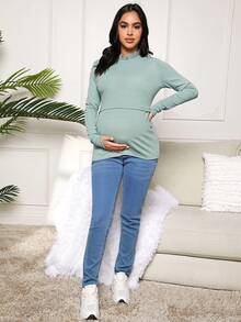 SHEIN Maternity Lace Trim Nursing T-shirt - Green - View 4