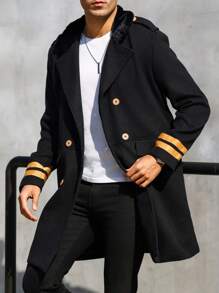 Manfinity Homme Loose Fit Men's Notched Collar Double Breasted Wool Overcoat - Black - View 6