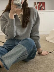 Alicedudu Women's Colorblock Turtleneck Sweater, Autumn/Winter