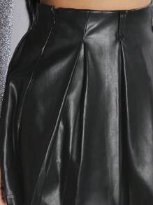 SHEIN PETITE Women's Pu Leather Skirt - Black - View 5
