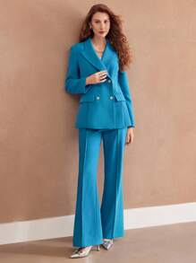 MOTF PREMIUM PEAK LAPEL DOUBLE BREASTED BLAZER - Blue - View 9