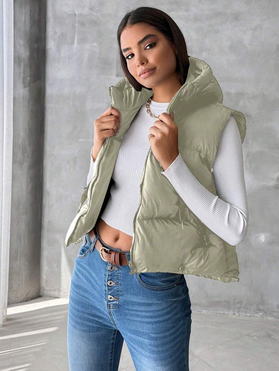 EURMUSE 女款純色連帽背心服 - 白色 - 查看 1