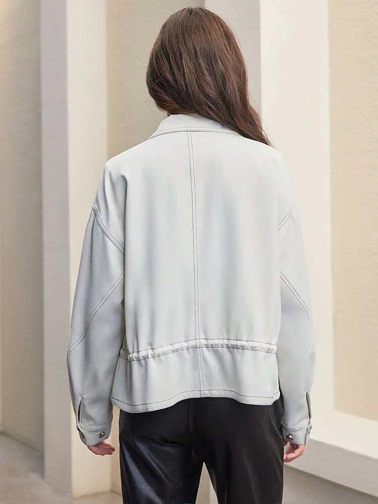 Drawstring Waist Hooded Jacket With Outer Seam Detail