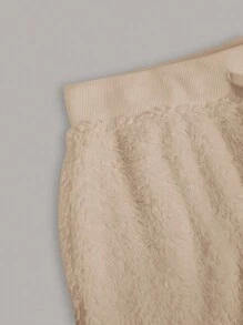 SHEIN EZwear Của phụ nữ Màu thuần Nhung Quần loe Với dây rút Eo - Màu be - Xem 4