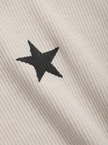 Camiseta de manga larga con cuello redondo y estampado de estrellas, ajuste slim para mujer, estilo Y2K - Albaricoque - Ver 8