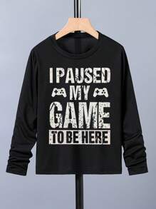 1 件 Tween 男童黑色長袖春季秋季字母印花 T 卹 - 黑色 - 查看 1