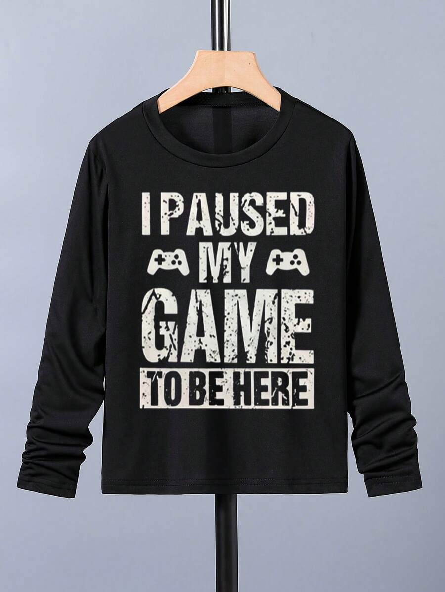 1 件 Tween 男童黑色長袖春季秋季字母印花 T 卹 - 黑色 - 查看 1