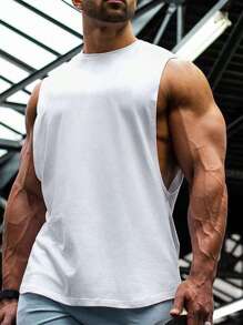 Manfinity Sport PWRUP 男友风格男士字母印花背心，健身，图案，运动服，纯色