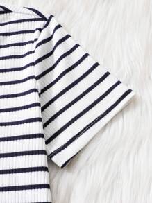 3 件/套 Tween 女孩條紋短袖 T 卹,休閒舒適百搭 - 彩色 - 查看 3