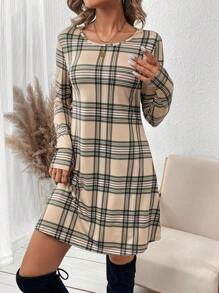 SHEIN LUNE 格紋長袖連衣裙