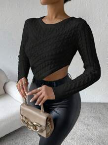 Zolique Women's Solid Crop Sweater Knit Pullover Fall Winter Outfit