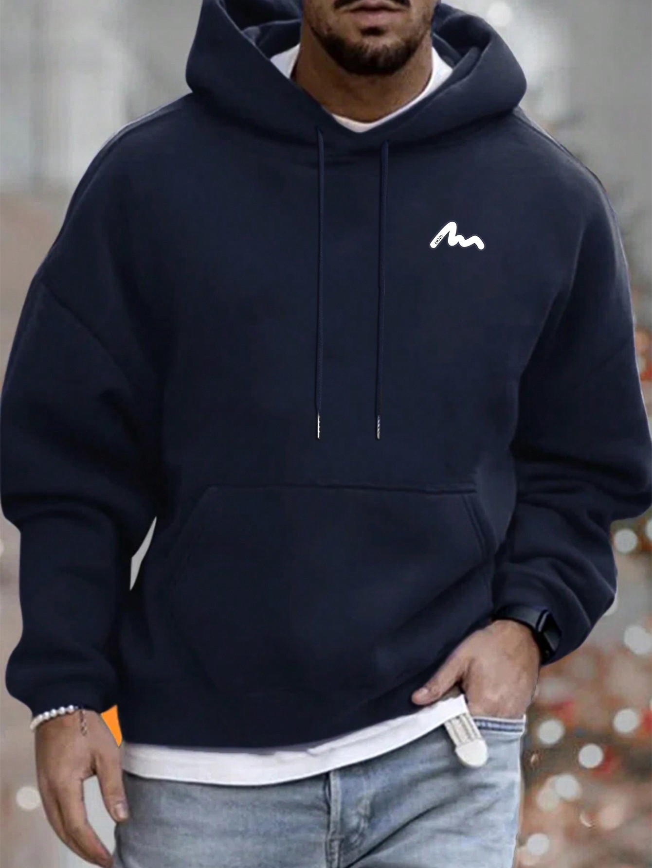 Men Letter Graphic Kangaroo Pocket Drawstring Thermal Lined Hoodie