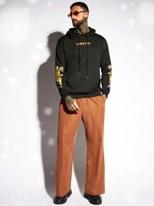 Manfinity VCAY Loose Men's Hooded Casual Sweatshirt With Tiger & Letter Print And Drawstring