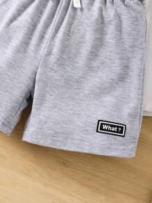 SHEIN 3 件/套男童簡約拼貼細節休閒短褲套裝 - 彩色 - 查看 3