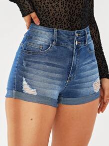 Women's Distressed Denim Shorts - Light Wash - View 5