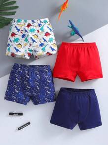 男童純色加恐龍圖案印花短褲4入組 - 彩色 - 查看 1