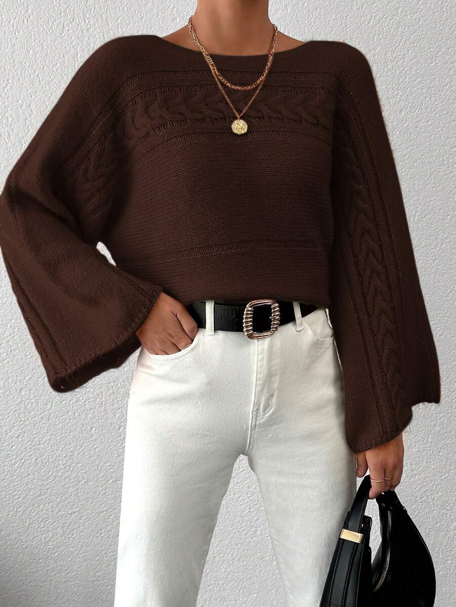 EURMUSE Sudadera Con Mangas Estilo Murciélago Y Un Solo Color Para Mujeres - Marrón - Ver 1