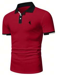 Manfinity Mode Men's Personalized Pattern Design Polo Shirt With Contrast Collar - Red - View 3