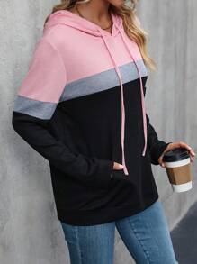 EMERY ROSE Color Block Drawstring Hoodie - Multicolor - View 5