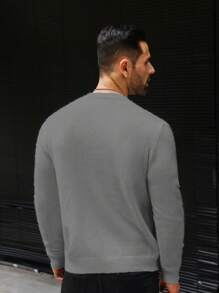男士圓領長袖毛衣 - 灰色 - 查看 2