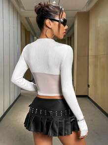 SHEIN Unity Kurzer Strickpullover mit Mesh-Einsätzen für Herbst und Winter - Weiss - Übersicht 2